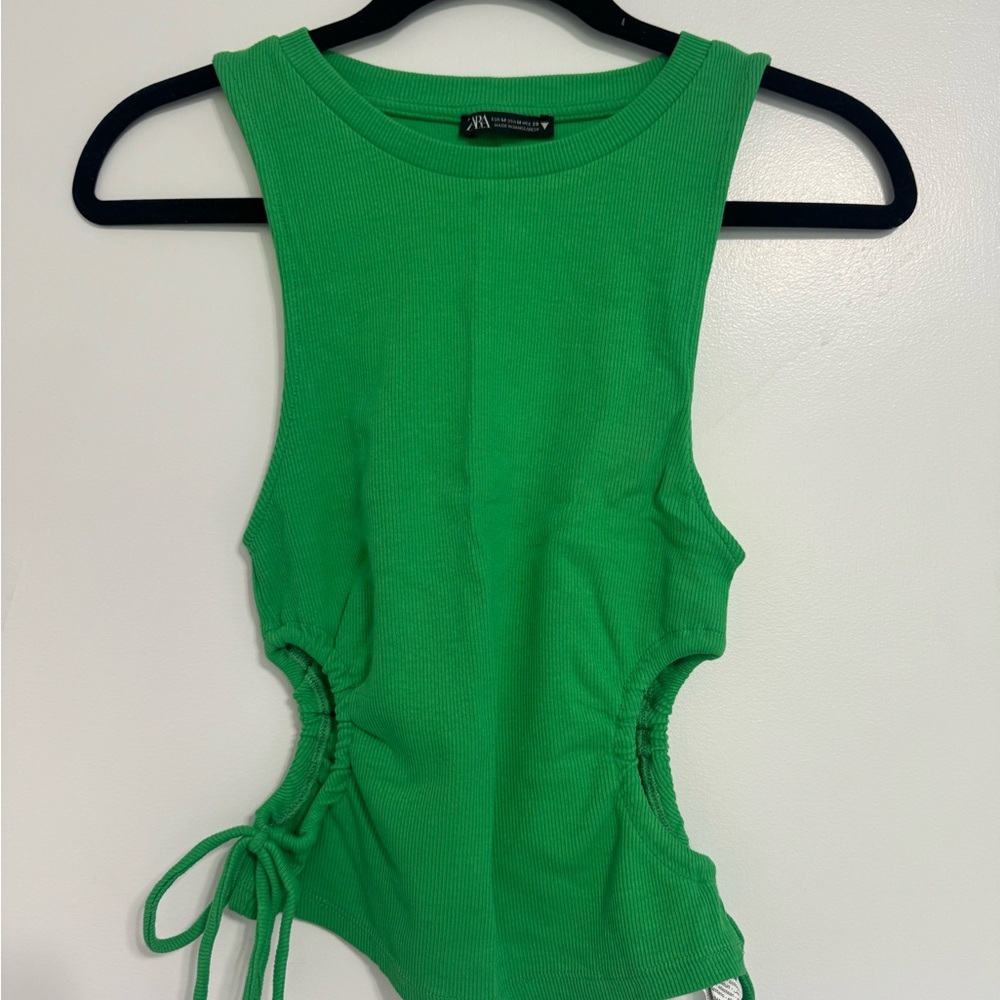 Zara Green Cut Out Tank Top with Tie Front